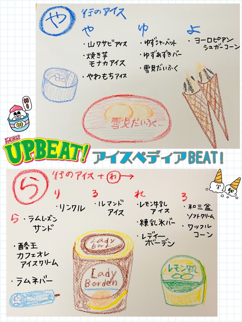 ＜「アイスペディアBEAT!」みなさんから頂いた「や行」「ら行」「わ」から始まる名前のアイスはコチラ〜♪＞