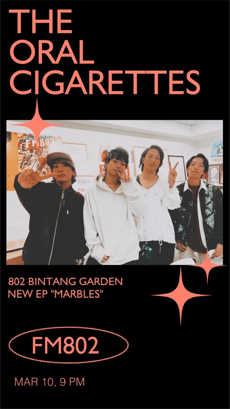 このあと 9時〜 は THE ORAL CIGARETTES が4人そろって 登場！@oral_official @OralJOE @shige__ru @akyakyakya @Drum_s_Masaya